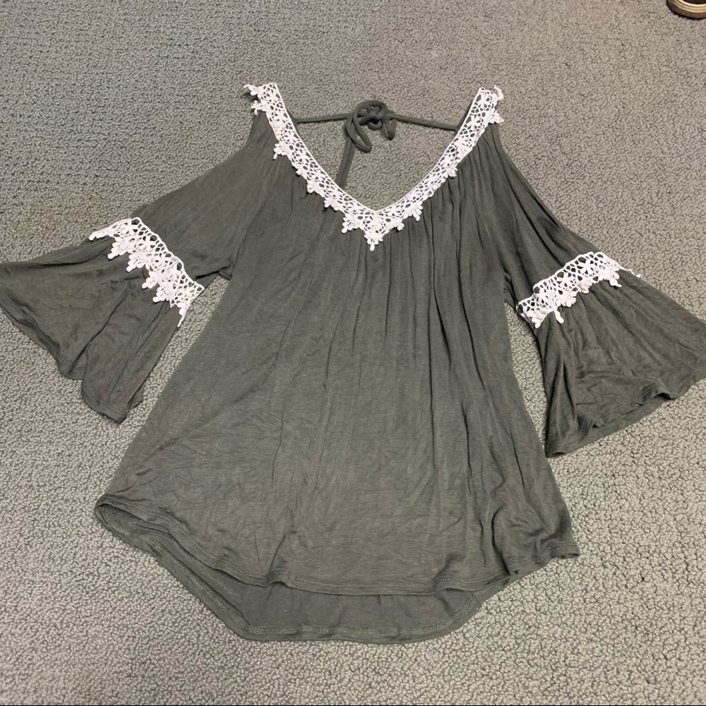 Green cold shoulder top
